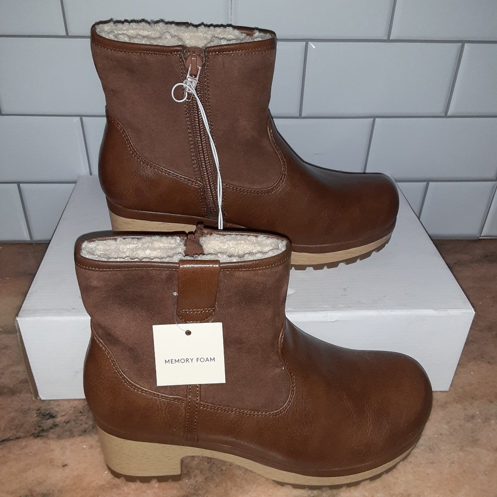 Chunky Heel Memory Foam Lined Ankle Boots - Brown - Women's Size 6.5
